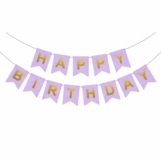 BANER URODZINOWY FIOLETOWY GIRLANDA HAPPY BIRTHDAY ZŁOTY NAPIS