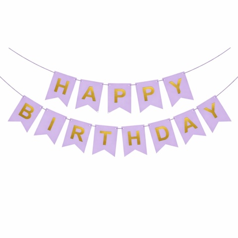 BANER URODZINOWY FIOLETOWY GIRLANDA HAPPY BIRTHDAY ZŁOTY NAPIS