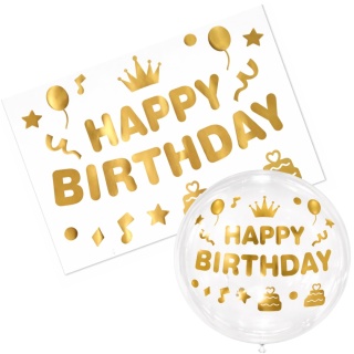 NAKLEJKI NA BALON BOBO ZŁOTE HAPPY BIRTHDAY NAKLEJKA NA BALON