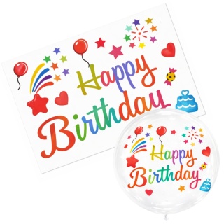 NAKLEJKI NA BALON BOBO KOLOROWE HAPPY BIRTHDAY NAKLEJKA NA BALON