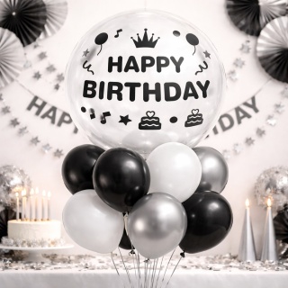 NAKLEJKI NA BALON BOBO CZARNE HAPPY BIRTHDAY NAKLEJKA NA BALON