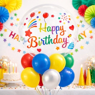 NAKLEJKI NA BALON BOBO KOLOROWE HAPPY BIRTHDAY NAKLEJKA NA BALON
