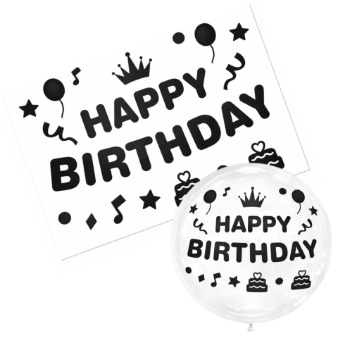 NAKLEJKI NA BALON BOBO CZARNE HAPPY BIRTHDAY NAKLEJKA NA BALON