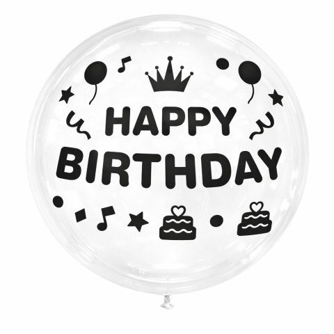 NAKLEJKI NA BALON BOBO CZARNE HAPPY BIRTHDAY NAKLEJKA NA BALON