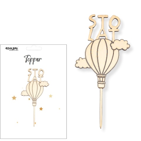 TOPPER STO LAT BALON W CHMURACH DREWNIANY TOPPER NA TORT