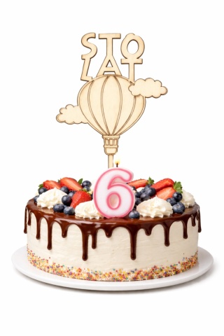 TOPPER STO LAT BALON W CHMURACH DREWNIANY TOPPER NA TORT