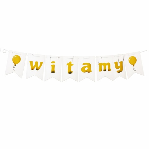 BANER POWITALNY WITAMY BIAŁY 100cm ZŁOTE BALONIKI I LITERY