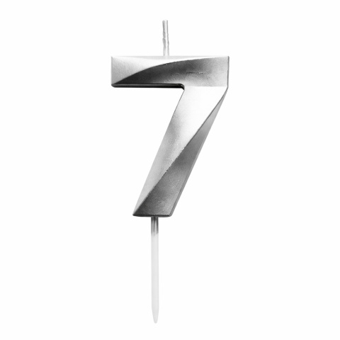 ŚWIECZKA CYFRA 7 SREBRNA 5cm ŚWIECZKA NA PIKU