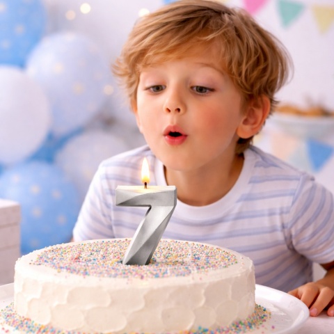 ŚWIECZKA CYFRA 7 SREBRNA 5cm ŚWIECZKA NA PIKU
