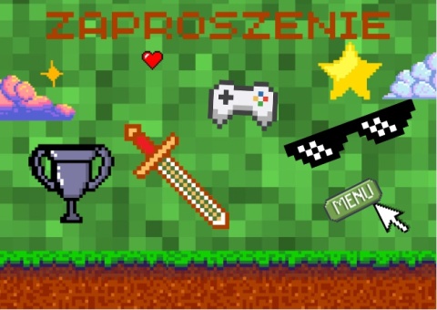 ZAPROSZENIA NA URODZINY PIXELE 5szt. ZAPROSZENIA Z MOTYWEM GIER