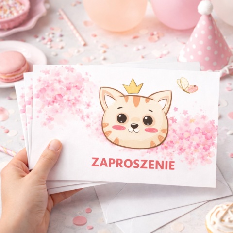ZAPROSZENIA NA URODZINY KOTEK 5szt. ZAPROSZENIA Z KOTKIEM