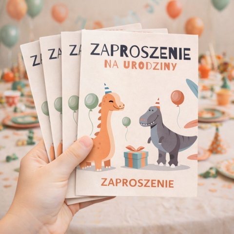 ZAPROSZENIA NA URODZINY DINOZAURY 5szt. ZAPROSZENIA DLA DZIECI