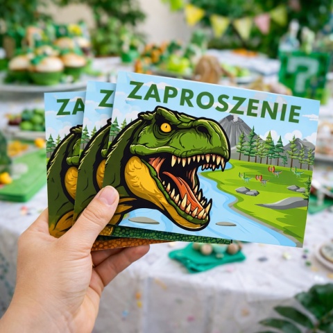 ZAPROSZENIA NA URODZINY DINOZAUR 5szt. ZAPROSZENIA Z DINOZAUREM
