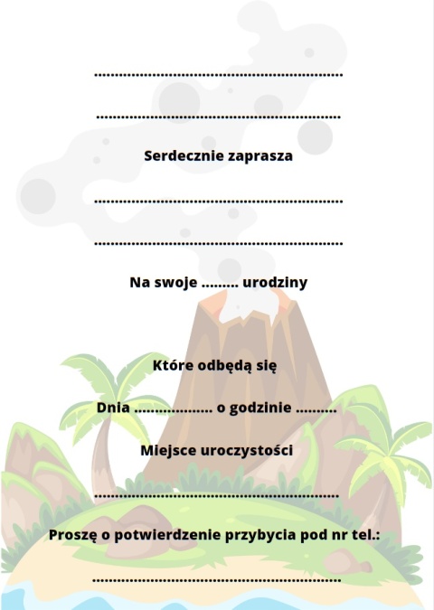 ZAPROSZENIA NA URODZINY DINOZAUR 5szt. ZAPROSZENIA Z DINOZAUREM