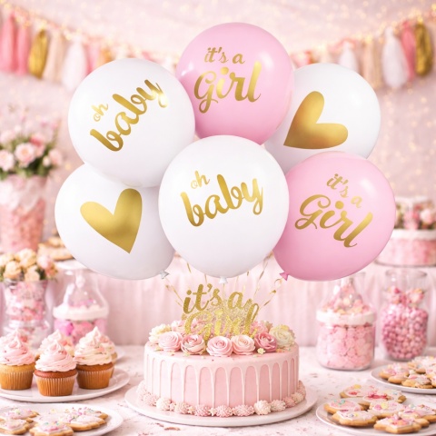 BALONY LATEKSOWE IT'S A GIRL 30cm 6szt. BALONY NA BABY SHOWER