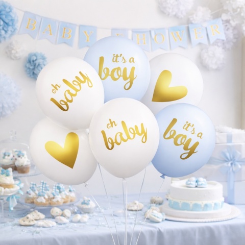 BALONY LATEKSOWE IT'S A BOY 30cm 6szt. BALONY NA BABY SHOWER