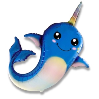 BALON FOLIOWY TĘCZOWY NARWAL 95cm BALON NARWAL OCEAN PARTY