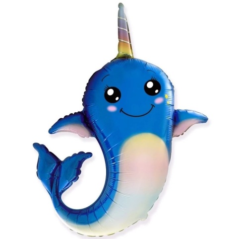 BALON FOLIOWY TĘCZOWY NARWAL 95cm BALON NARWAL OCEAN PARTY