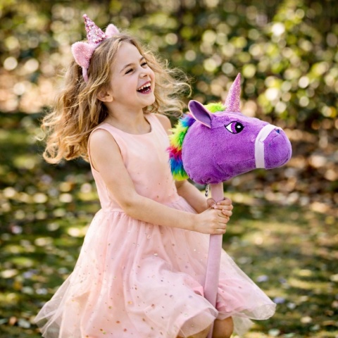 HOBBY HORSE FIOLETOWY JEDNOROŻEC NA KIJU DO GALOPOWANIA