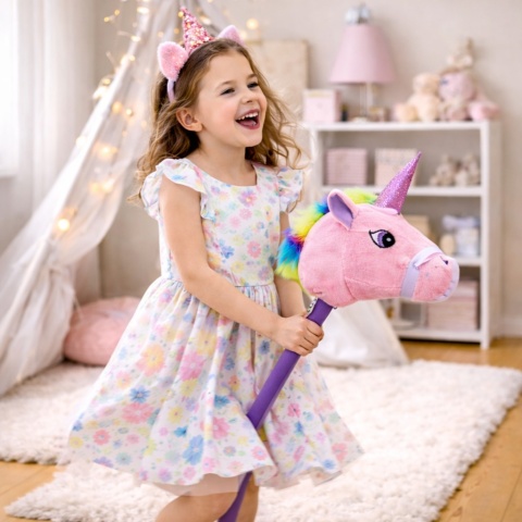 HOBBY HORSE FIOLETOWY JEDNOROŻEC NA KIJU DO GALOPOWANIA