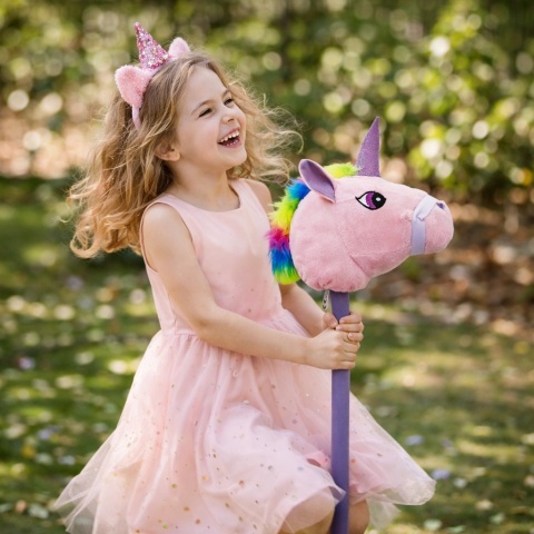 HOBBY HORSE RÓŻOWY JEDNOROŻEC NA KIJU DO GALOPOWANIA