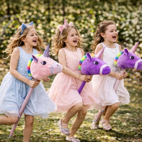 HOBBY HORSE RÓŻOWY JEDNOROŻEC NA KIJU DO GALOPOWANIA
