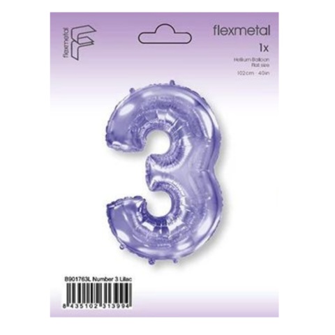 BALON FOLIOWY CYFRA 3 FIOLETOWA 102cm URODZINY ROCZNICA