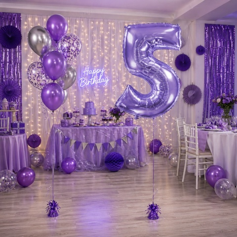 BALON FOLIOWY CYFRA 5 FIOLETOWA 102cm URODZINY ROCZNICA