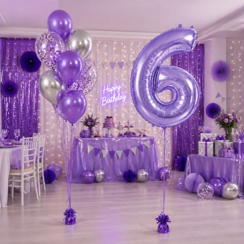 BALON FOLIOWY CYFRA 6 FIOLETOWA 102cm URODZINY ROCZNICA