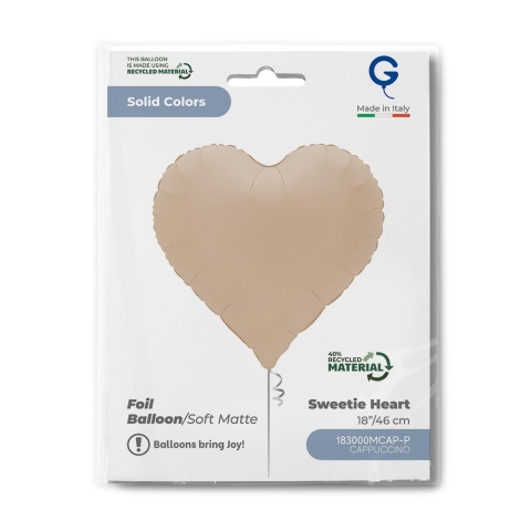 BALON FOLIOWY SERCE CAPPUCCINO 46cm BALON SERCE DELIKATNY MAT