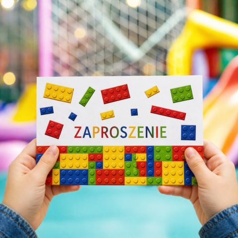 ZAPROSZENIA NA URODZINY KLOCKI 5szt. ZAPROSZENIA Z KLOCKAMI