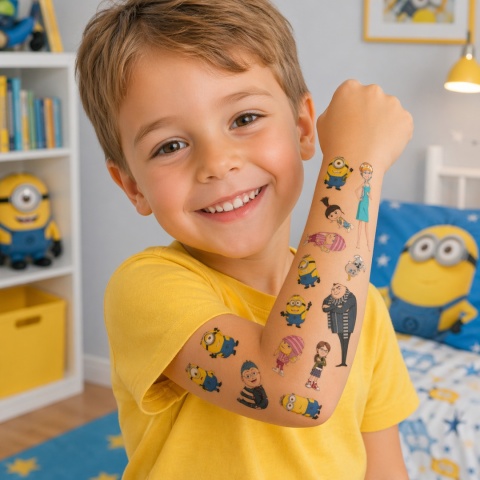 ZMYWALNE TATUAŻE DLA DZIECI MINIONKI 12szt. BAJKOWE TATUAŻE