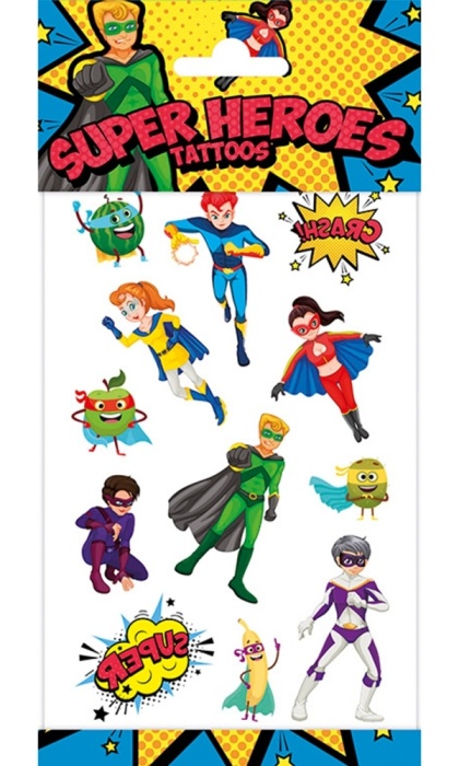 ZMYWALNE TATUAŻE DLA DZIECI SUPER HEROES 12szt. BAJKOWE TATUAŻE