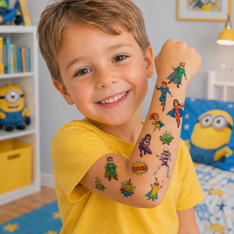 ZMYWALNE TATUAŻE DLA DZIECI SUPER HEROES 12szt. BAJKOWE TATUAŻE