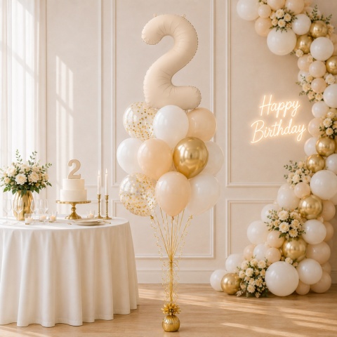 BALON FOLIOWY CYFRA 2 BEŻOWA JASNA MATOWA 86cm BALON CYFRA URODZINY ROCZNICA