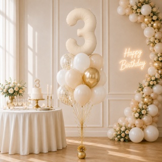 BALON FOLIOWY CYFRA 3 BEŻOWA JASNA MATOWA 86cm BALON CYFRA URODZINY ROCZNICA