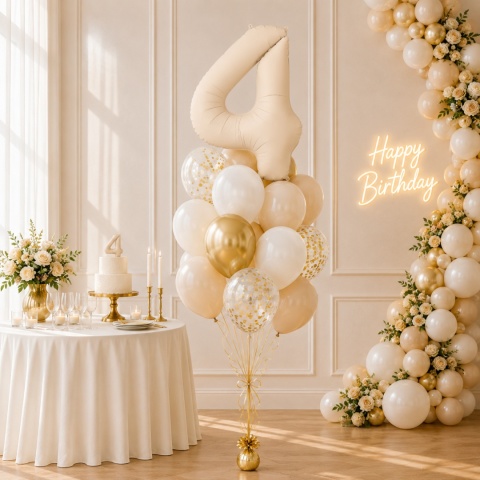 BALON FOLIOWY CYFRA 4 BEŻOWA JASNA MATOWA 86cm BALON CYFRA URODZINY ROCZNICA
