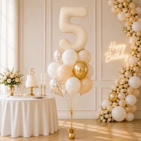 BALON FOLIOWY CYFRA 5 BEŻOWA JASNA MATOWA 86cm BALON CYFRA URODZINY ROCZNICA