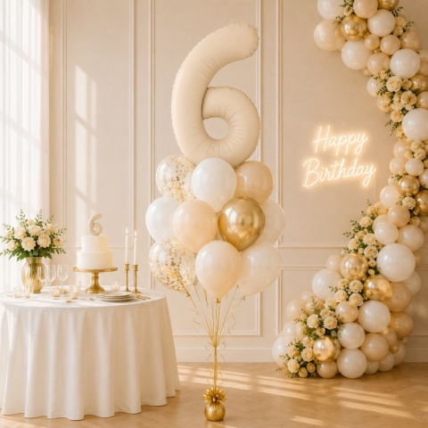 BALON FOLIOWY CYFRA 6 BEŻOWA JASNA MATOWA 86cm BALON CYFRA URODZINY ROCZNICA