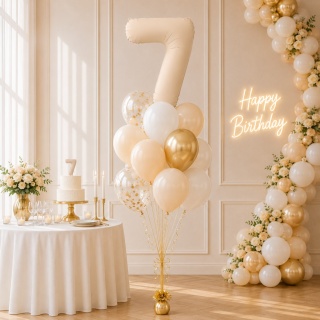 BALON FOLIOWY CYFRA 7 BEŻOWA JASNA MATOWA 86cm BALON CYFRA URODZINY ROCZNICA