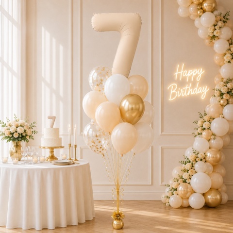BALON FOLIOWY CYFRA 7 BEŻOWA JASNA MATOWA 86cm BALON CYFRA URODZINY ROCZNICA