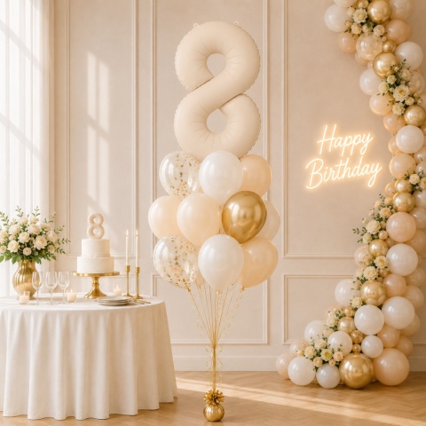 BALON FOLIOWY CYFRA 8 BEŻOWA JASNA MATOWA 86cm BALON CYFRA URODZINY ROCZNICA