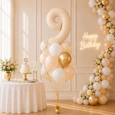BALON FOLIOWY CYFRA 9 BEŻOWA JASNA MATOWA 86cm BALON CYFRA URODZINY ROCZNICA