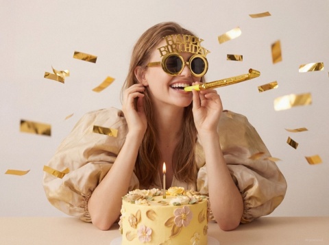 ZŁOTE OKULARY HAPPY BIRTHDAY 1szt. GADŻET URODZINOWY OKULARY