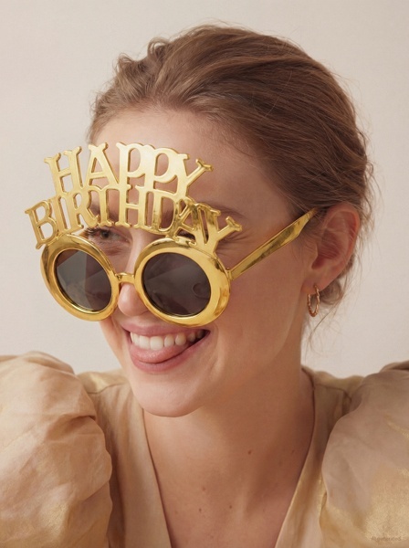 ZŁOTE OKULARY HAPPY BIRTHDAY 1szt. GADŻET URODZINOWY OKULARY