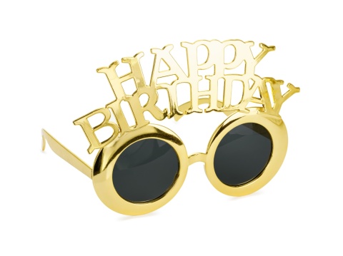 ZŁOTE OKULARY HAPPY BIRTHDAY 1szt. GADŻET URODZINOWY OKULARY
