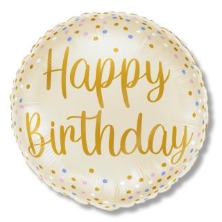 BALON URODZINOWY KREMOWY ZŁOTY 46cm BALON HAPPY BIRTHDAY