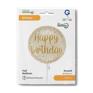 BALON URODZINOWY KREMOWY ZŁOTY 46cm BALON HAPPY BIRTHDAY