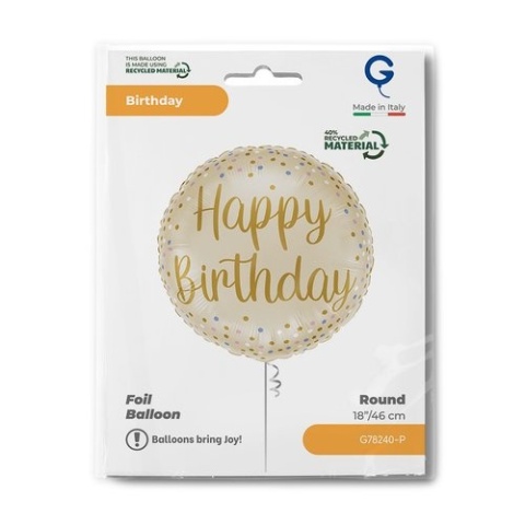 BALON URODZINOWY KREMOWY ZŁOTY 46cm BALON HAPPY BIRTHDAY