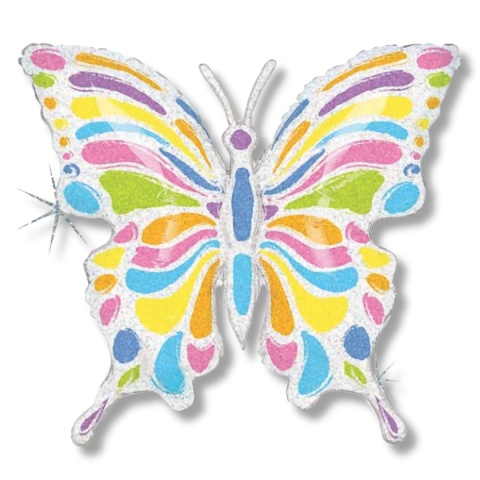 BALON FOLIOWY SREBRNY MOTYL HOLO 84cm BALON MOTYL KOLOROWY